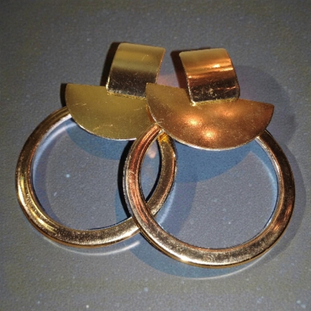VINTAGE 80s Gold Architectural Door Knocker Earrings | Bold Geometric Hoops